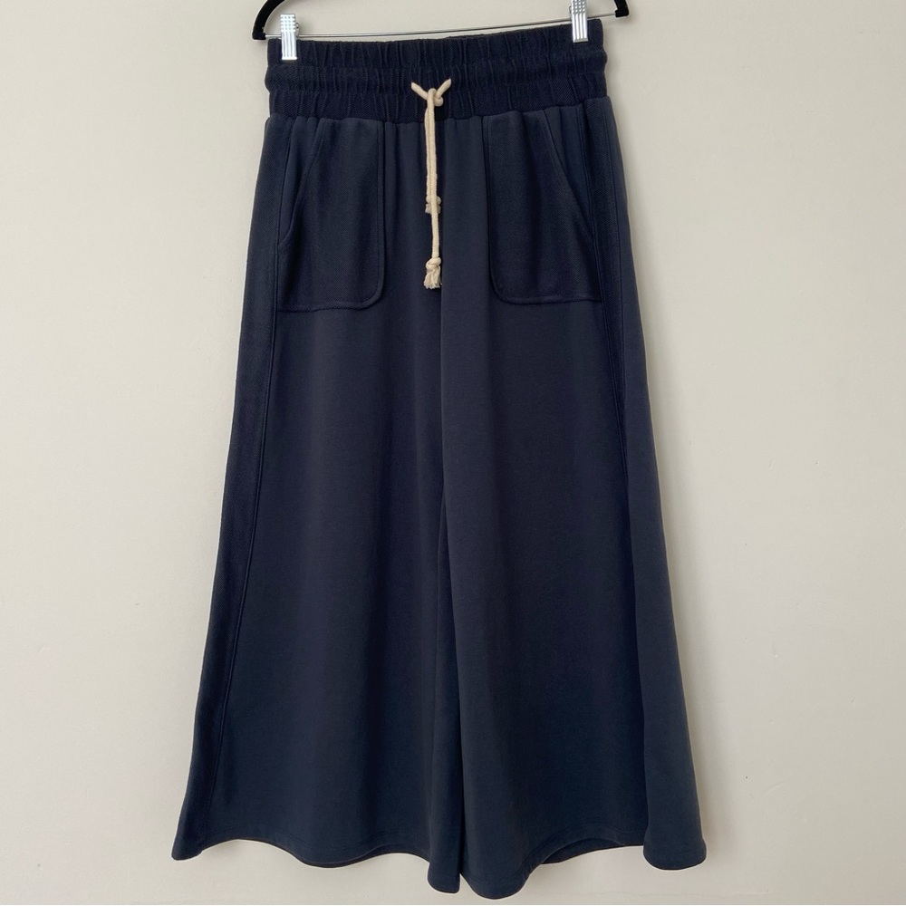 Roolee Wide Leg Cotton Pant Cropped Navy size Medium Loungewear